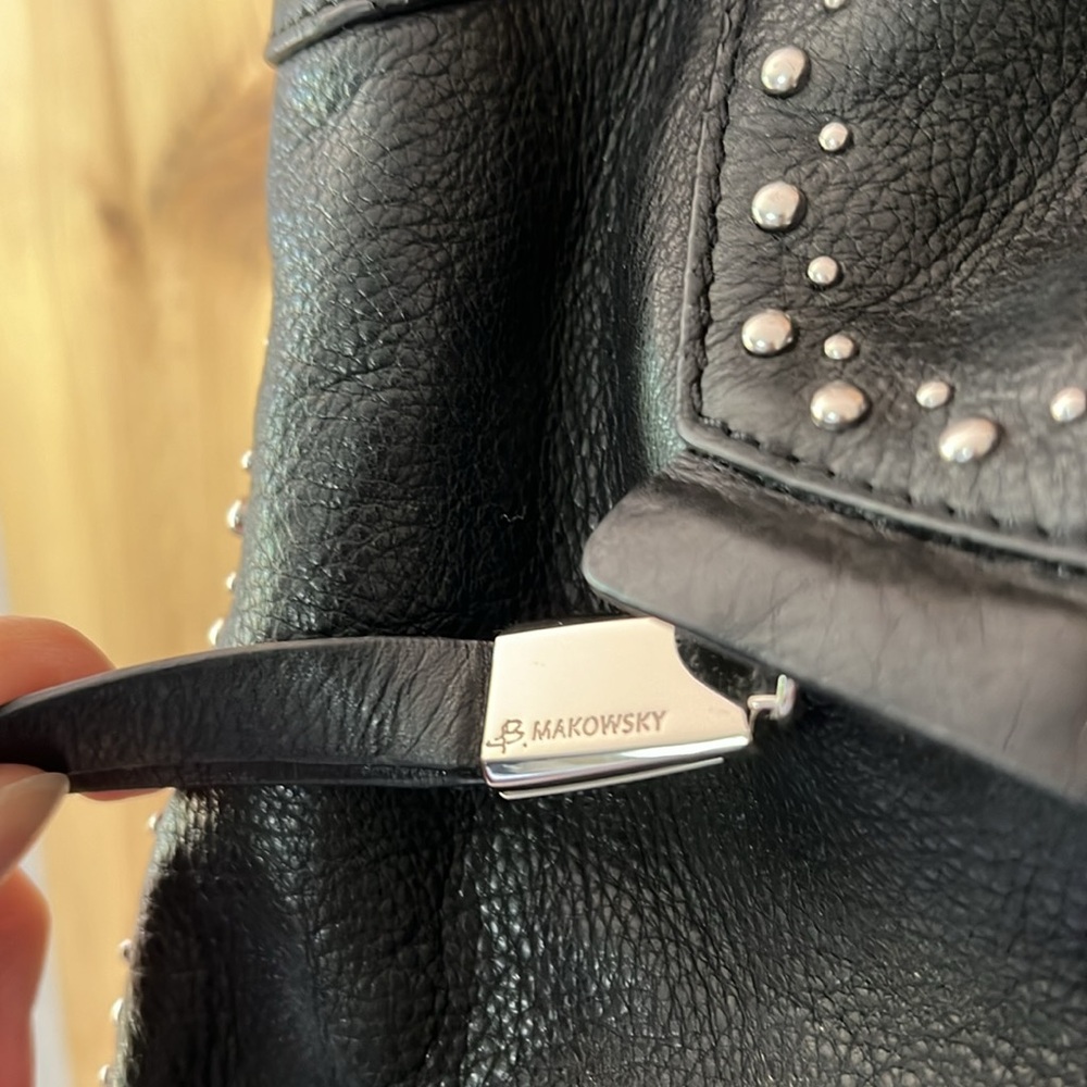 B. Makowski studded black leather shoulder bag - Picture 3 of 17